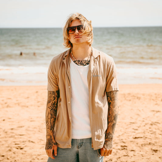 Sanderson Bowling Shirt - Washed Cream Coffee